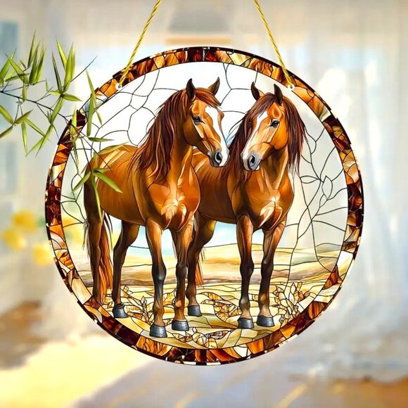 Suncatcher Horses Brown Chestnut Famn Hanging Window Decor Colorful In/Outdoor - Picture 4 of 5